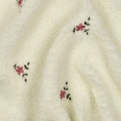 Image of Teddy fleece, warm white with embroidery – available online at Šarlotes Audumi