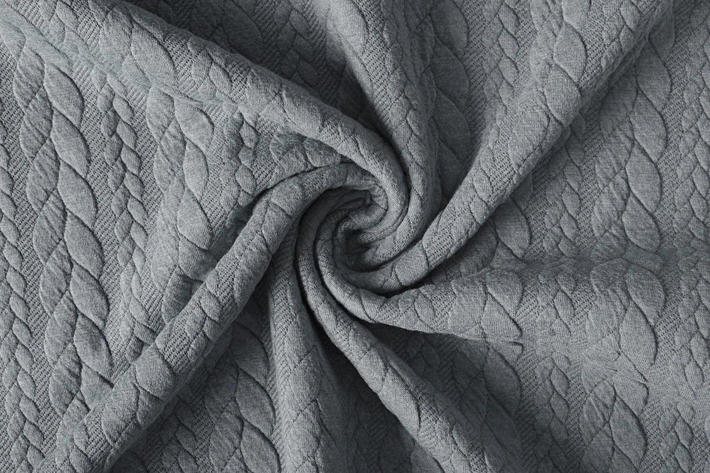 Attēls ar Trikotāžas audums ar adījuma rakstu - pelēkas pīnes 340 g/m² – pieejams Šarlotes audumi