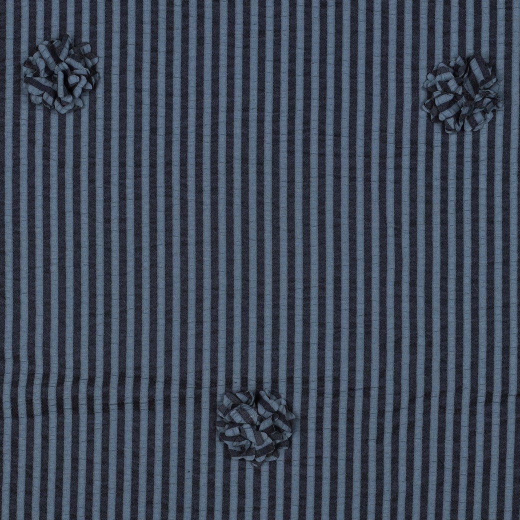 Viscose fabric with stripes and floral motif – dark blue 130 g/m² – available at Šarlotes audumi
