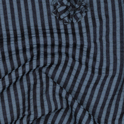 Image of viscose fabric with stripes and floral motif – dark blue 130 g/m² – available at Šarlotes audumi