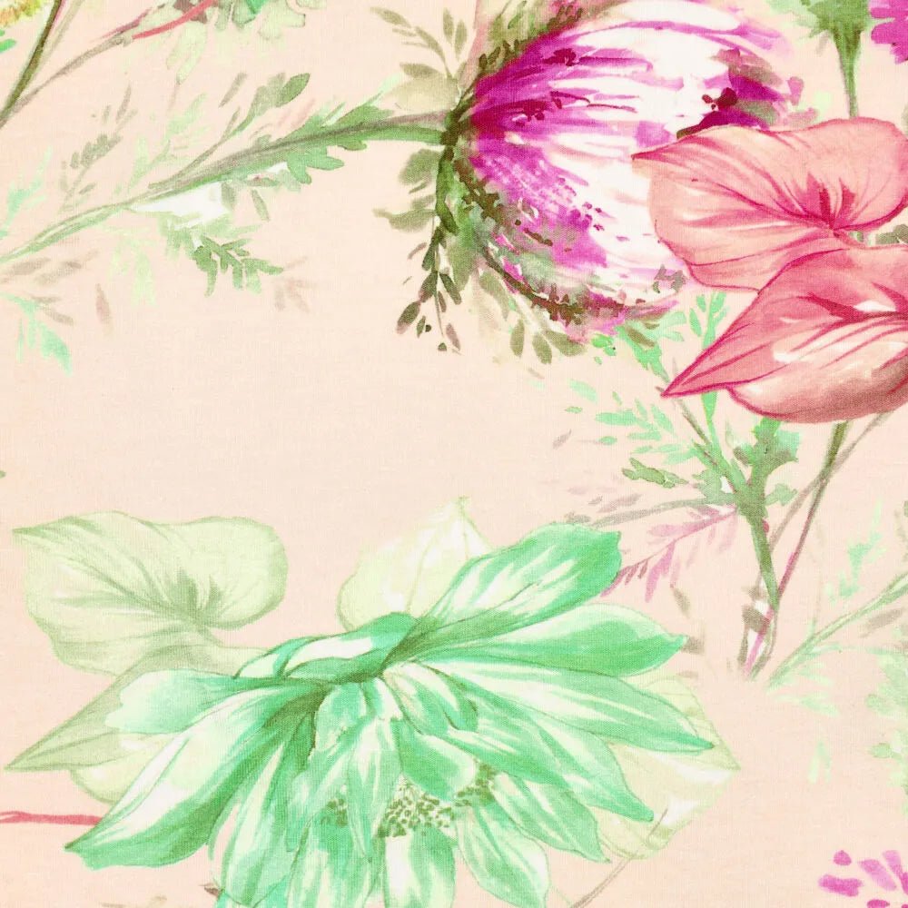 Attēls ar Viskozes trikotāža - ziedi 220 g/m² – pieejams Šarlotes audumi