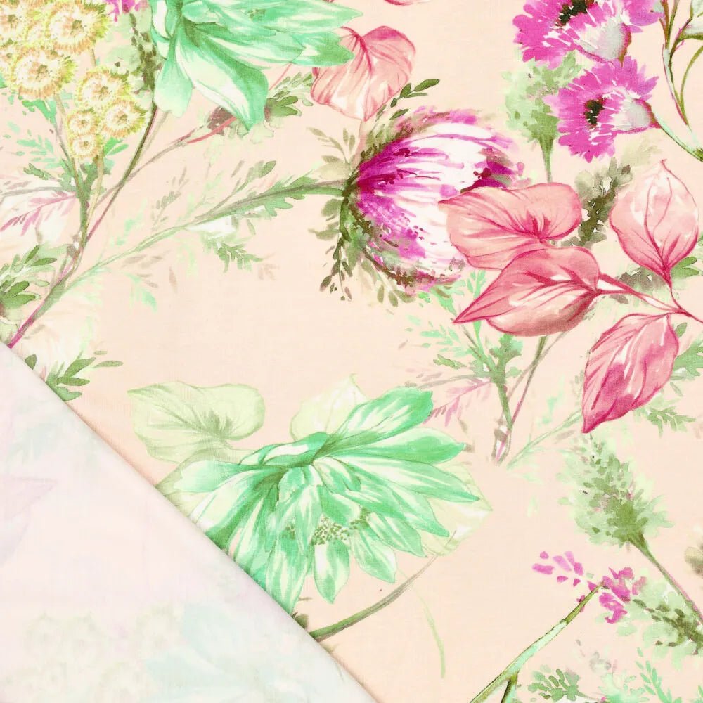 Attēls ar Viskozes trikotāža - ziedi 220 g/m² – pieejams Šarlotes audumi