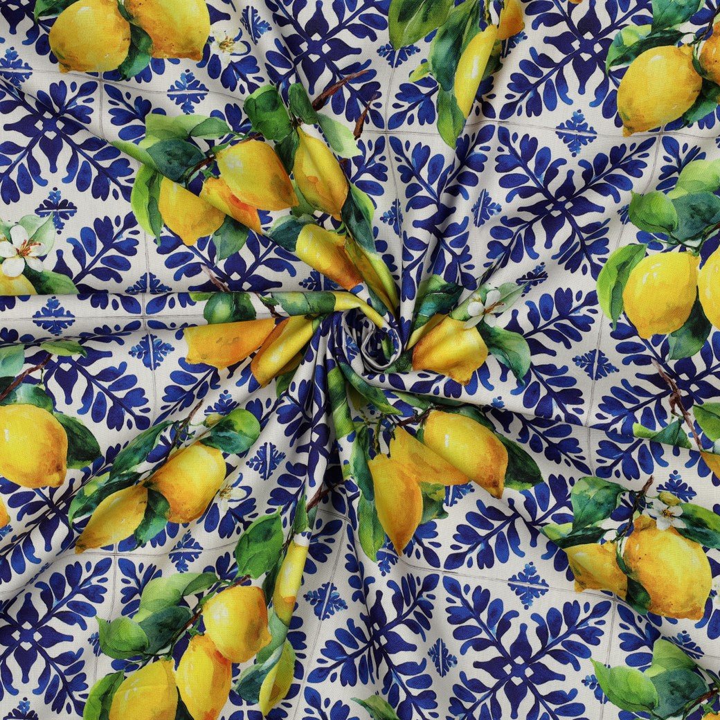 Attēls ar Viskozes un kokvilnas audums - citroni 110 g/m² – pieejams Šarlotes audumi