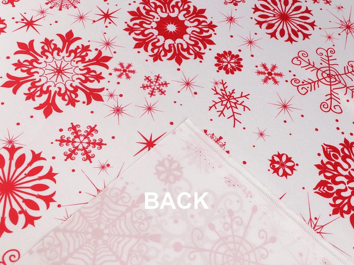 Image of Christmas satin fabric with snowflakes – available online at Šarlotes audumi