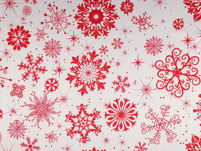 Image of Christmas satin fabric with snowflakes – available online at Šarlotes audumi