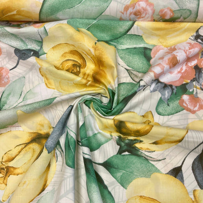 Tissu 100 % coton, roses jaunes, 125 g/m²