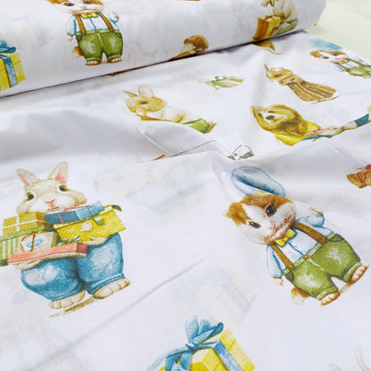 100% Cotton fabric - animals with gifts 130 g/m²