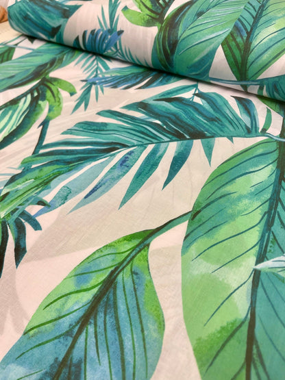 100 % tissu en coton - feuilles de palmier bleu-vert 125 g/m²