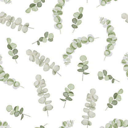 Canvas fabric - eucalyptus on a white background 225 g/m²