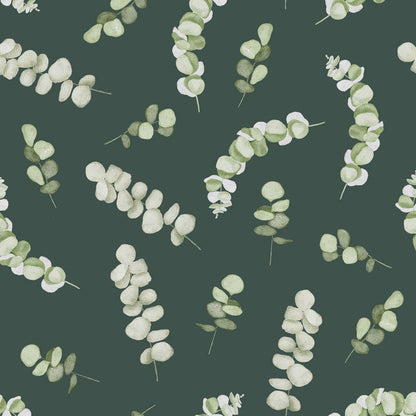 Canvas fabric - eucalyptus on a green background 225 g/m²